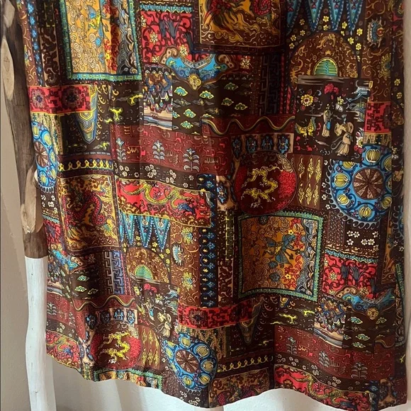 Vintage OOAK Cotton Patchwork Cotton Cheongsam Sleeveless Midi Dress - Picture 4 of 8